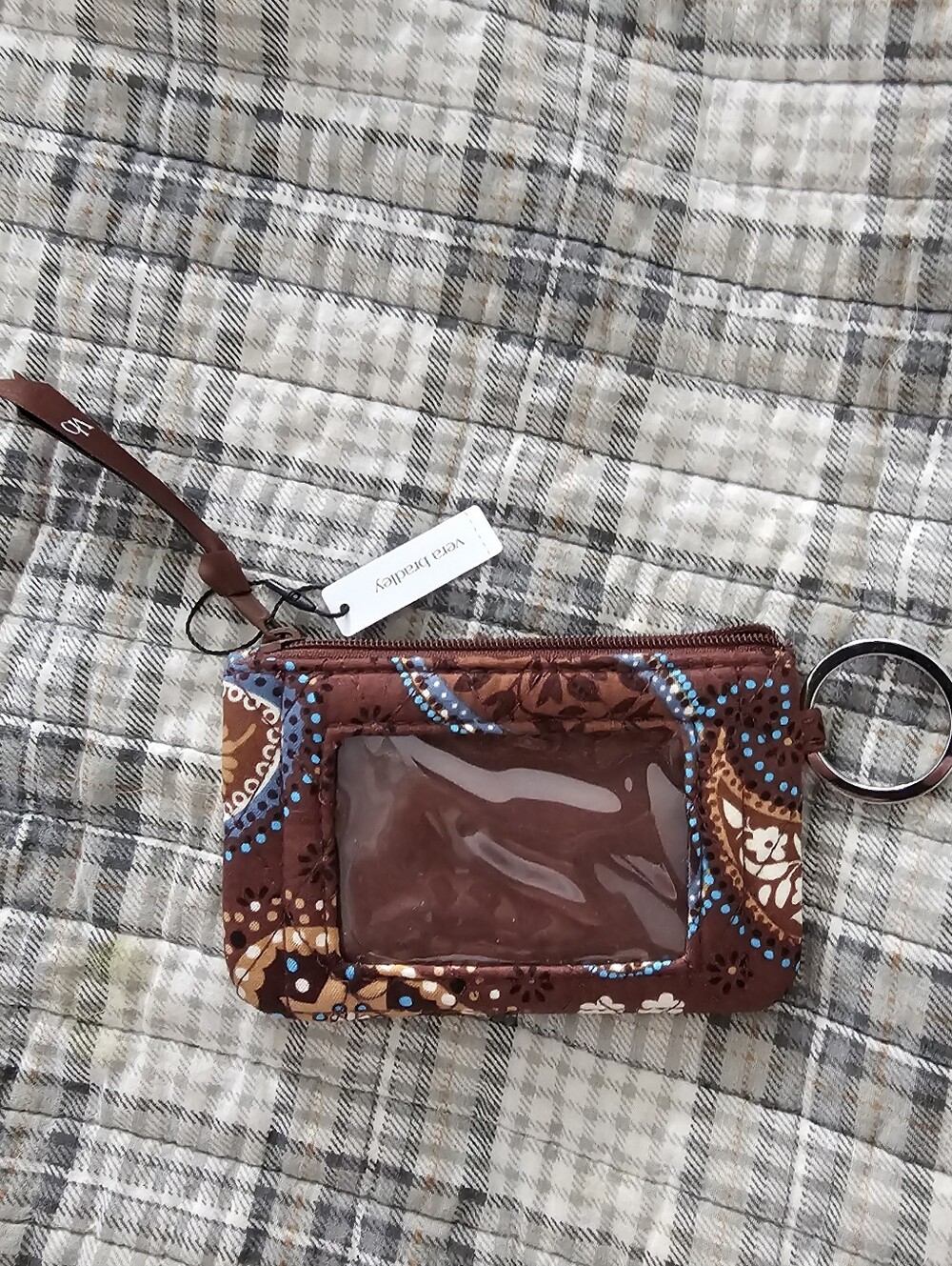 Vera Bradley Brown Printed ID Case with Key Ring